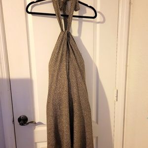 NWT Zara Knit Metallic Halter Cocktail Mini Dress Sz Small Silver and Gold